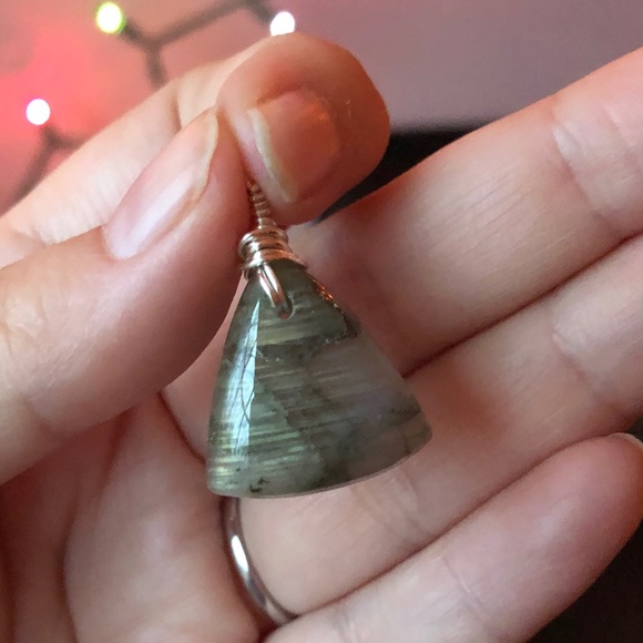 Hand Crafted Jewelry - Labradorite Triangle pendant wire wrapped silver